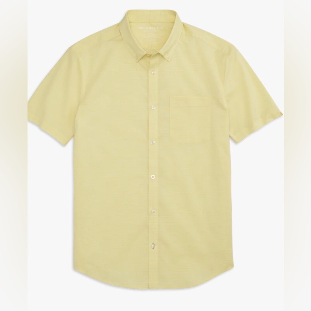 Jos A. Bank Short-Sleeve Cotton Button-Up Light Yellow Shirt 15.5